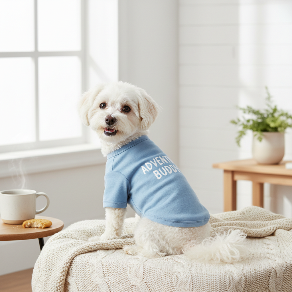 T-shirt en coton pour chien et chat, lifestyle, fond clair