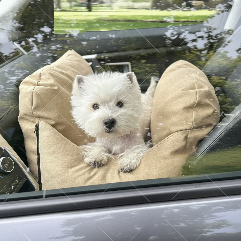Niche voiture amovible et lavable pour chien beige gris