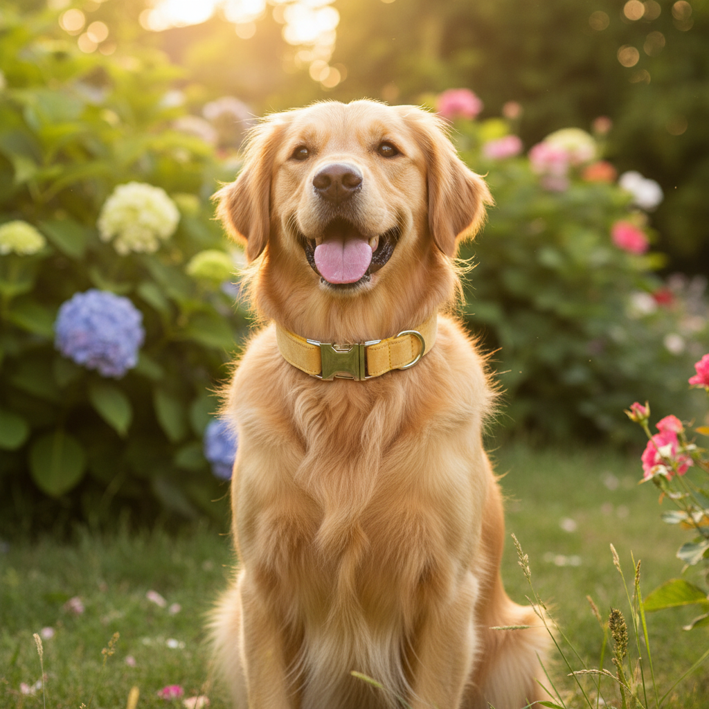 Collier velours jaune personnalisé pour chien boucle métallique