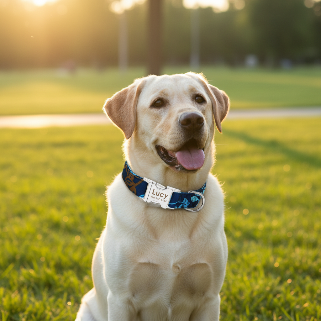 Collier personnalisé pour chien boucle gravée nylon design floral
